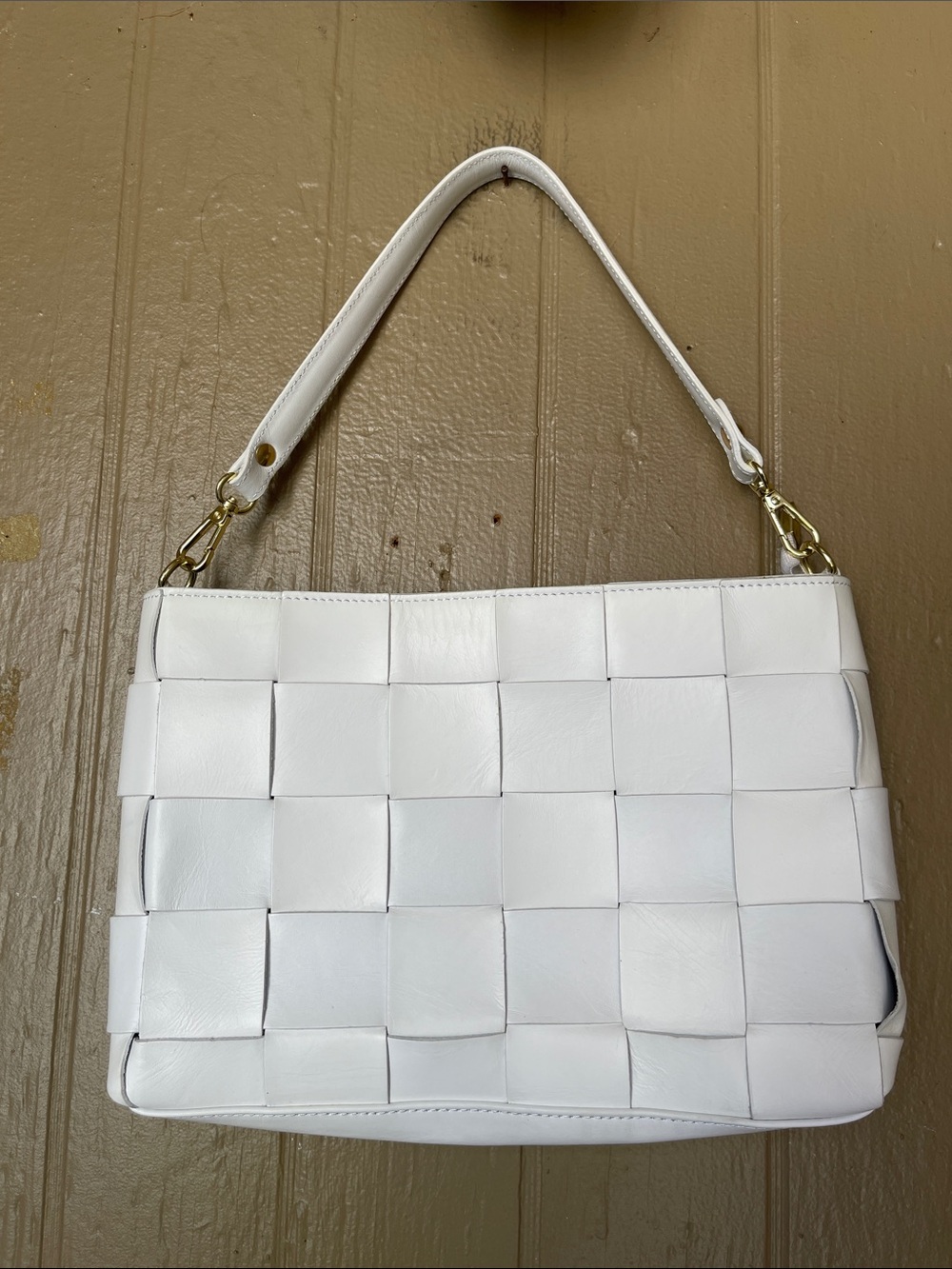 Anna Paola Made in Italy Leather Woven Shoulder Bag in White